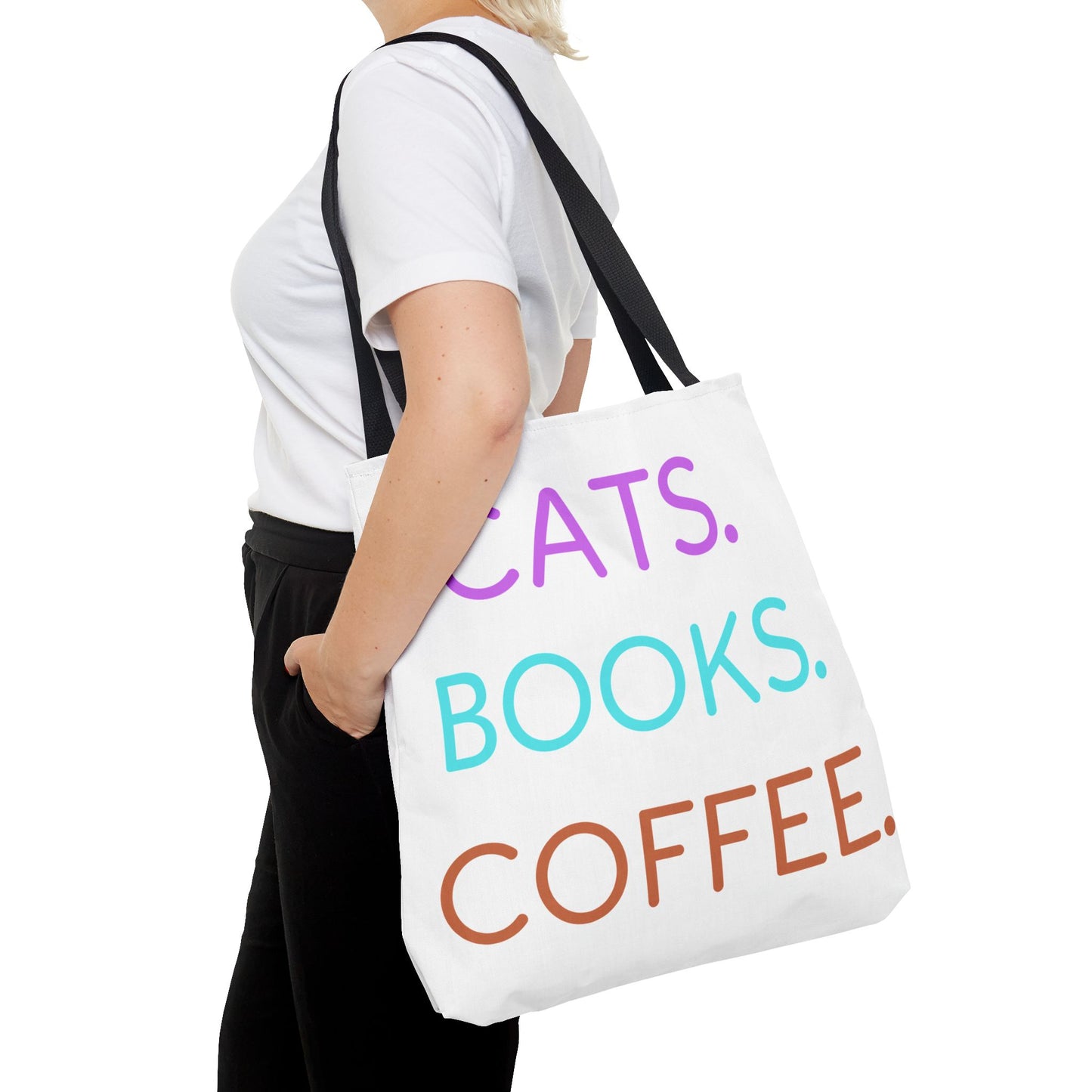 Cats Books Coffee Tote, Fall tote bag, book tote, Tote Bag (AOP) gift, Grocery Bag,Bag, Book Bag, Shopping Bag