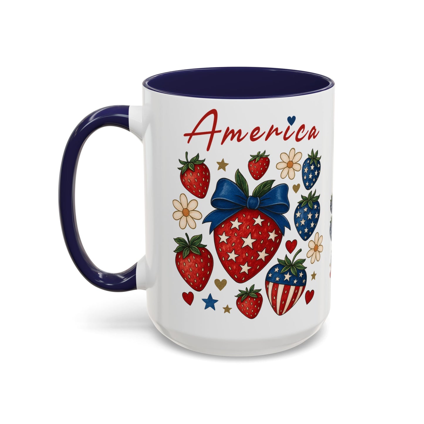 Patriotic Strawberry Coffee Mug, 4th of July Gift, Americana Mug, Summer Morning Coffee, Cute Tea Cup, Floral Design