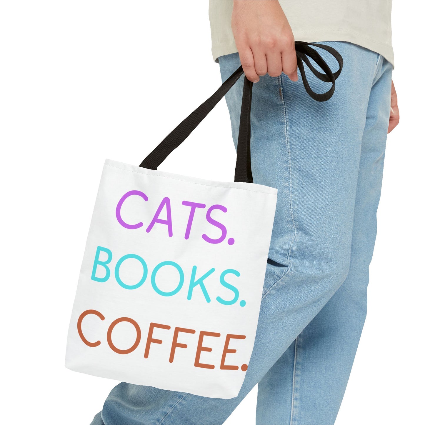 Cats Books Coffee Tote, Fall tote bag, book tote, Tote Bag (AOP) gift, Grocery Bag,Bag, Book Bag, Shopping Bag