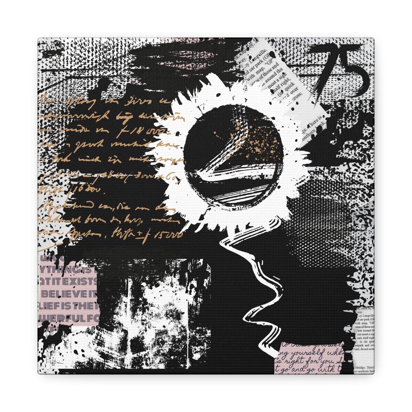 Grunge Flower Mixed Media Style, Contemporary abstract wall art Print Gallery Wrap