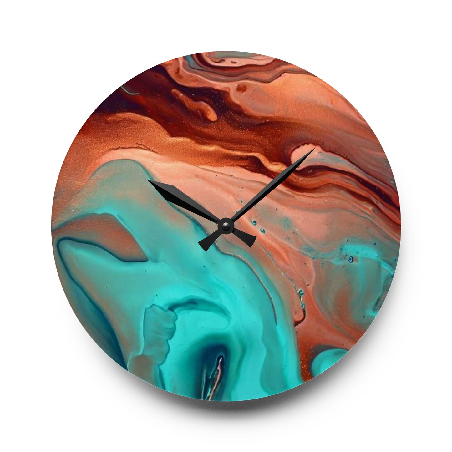 Southwestern Style, Abstract Acrylic Wall Clock, Turquoise and Copper colors, unique Original wall Clock, 10 inch