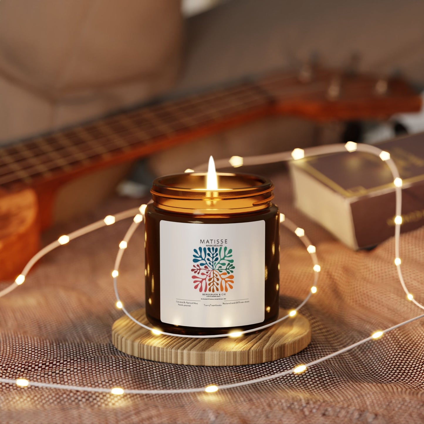 Soy Candle, Artistic Matisse Abstract Design, Amber Glass, Hand-Poured, Home Decor, Gift Idea