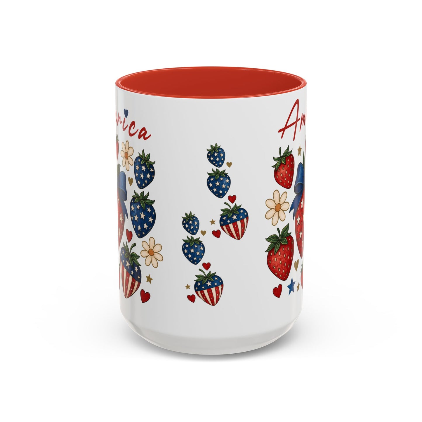 Patriotic Strawberry Coffee Mug, 4th of July Gift, Americana Mug, Summer Morning Coffee, Cute Tea Cup, Floral Design