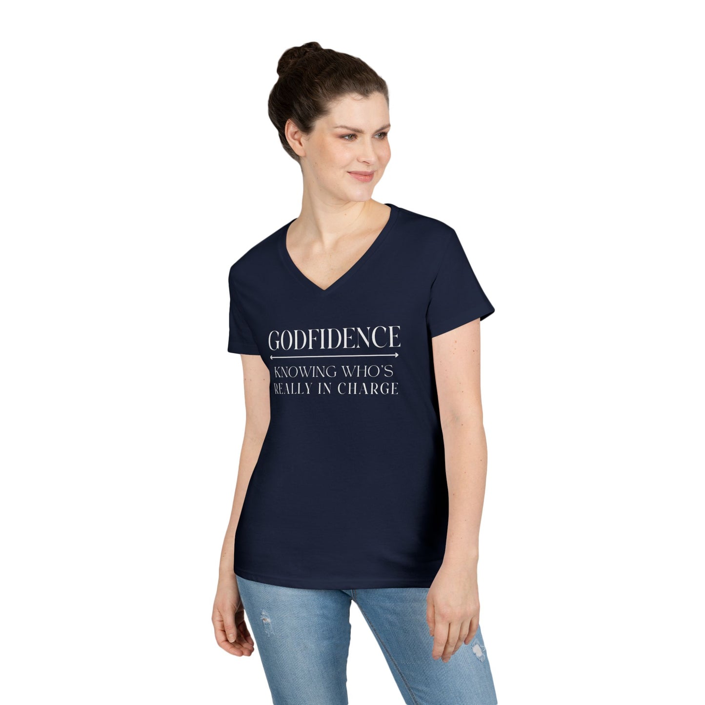 'Godfidence' Ladies V-neck Tee, Casual Wear, Faith-Based Apparel