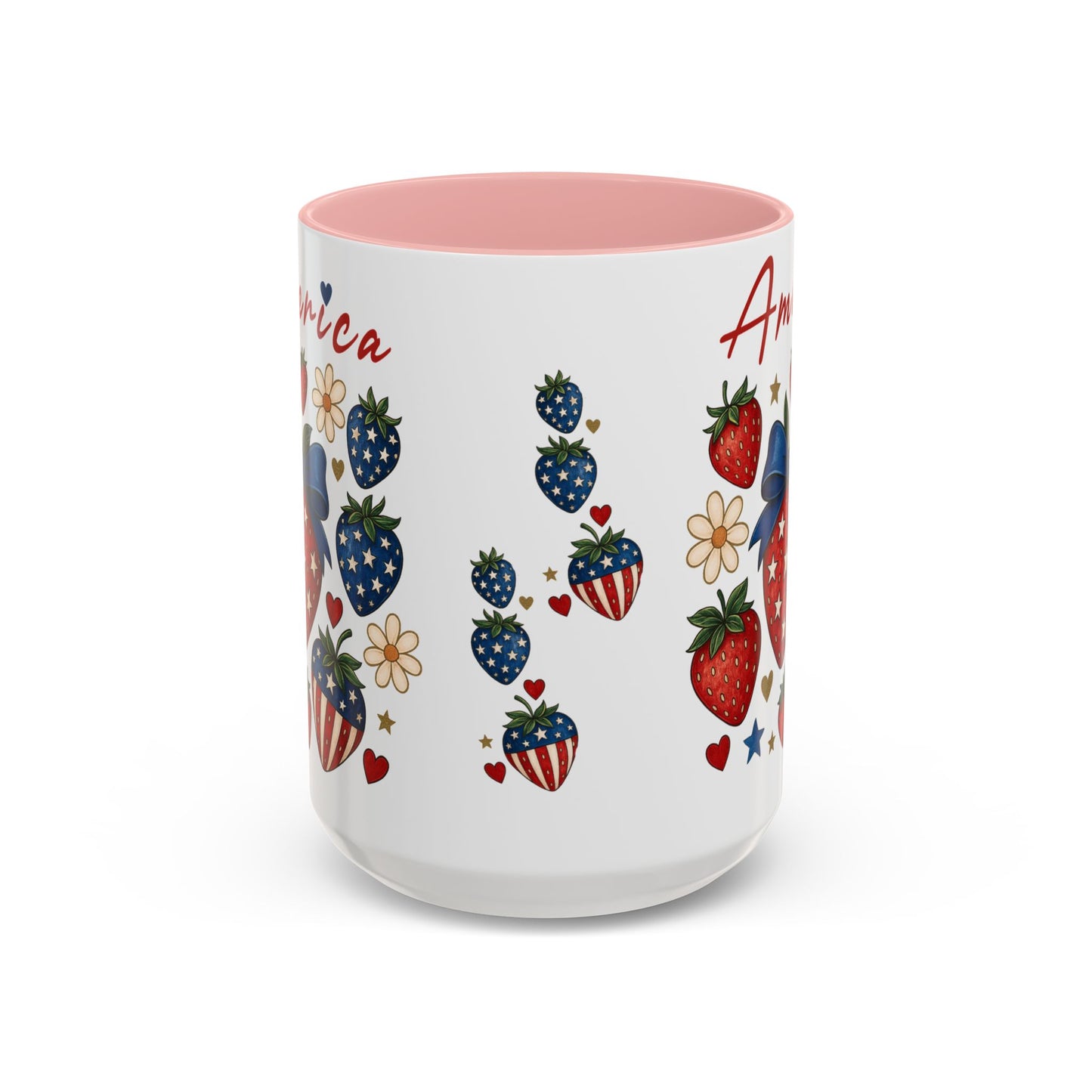 Patriotic Strawberry Coffee Mug, 4th of July Gift, Americana Mug, Summer Morning Coffee, Cute Tea Cup, Floral Design