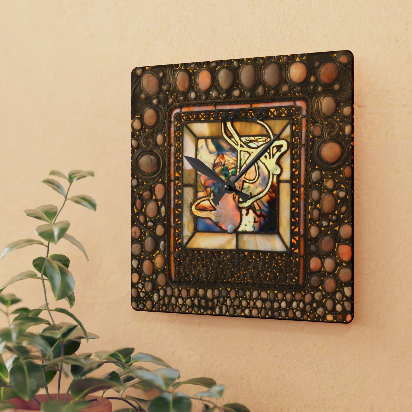 Tiffany Window Acrylic Clock, Wall Art, Home Decor, Unique Gift, Office Decor, Replica