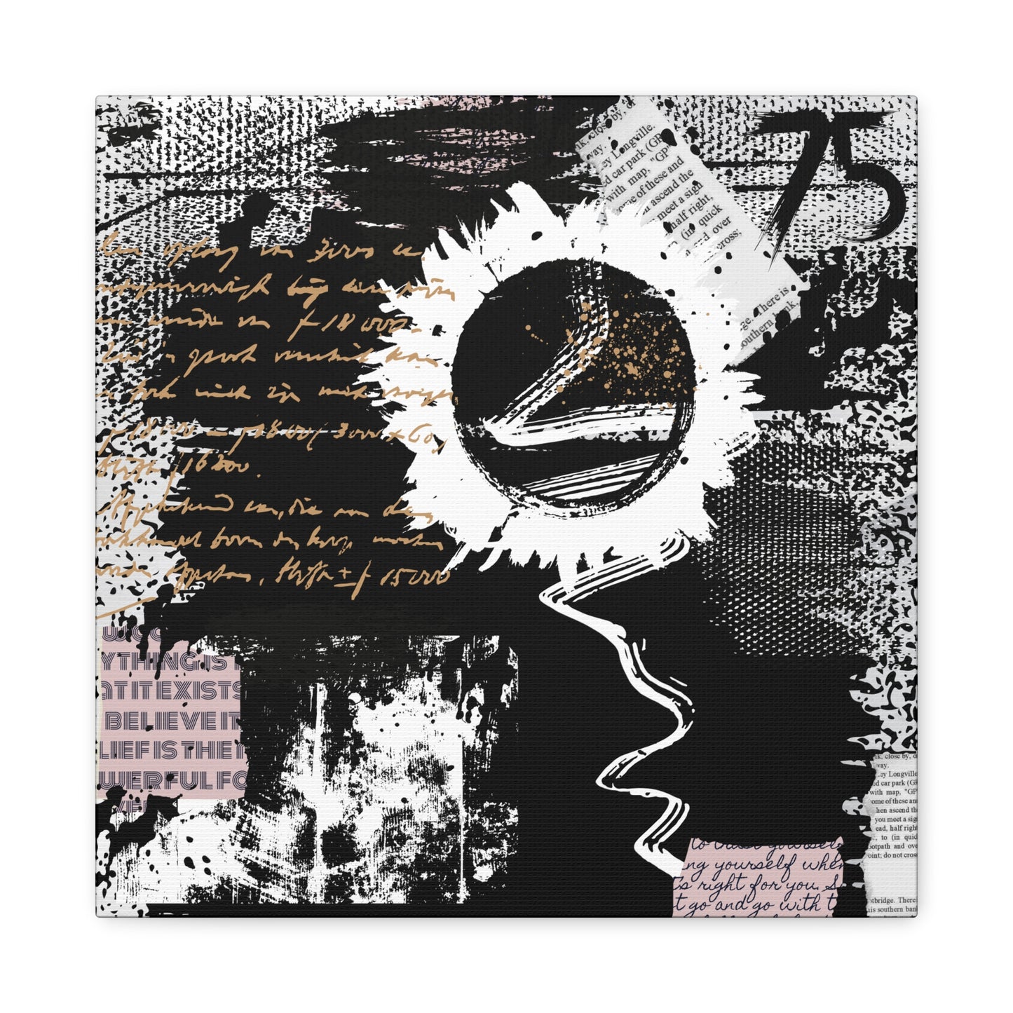 Grunge Flower Mixed Media Style, Contemporary abstract wall art Print Gallery Wrap