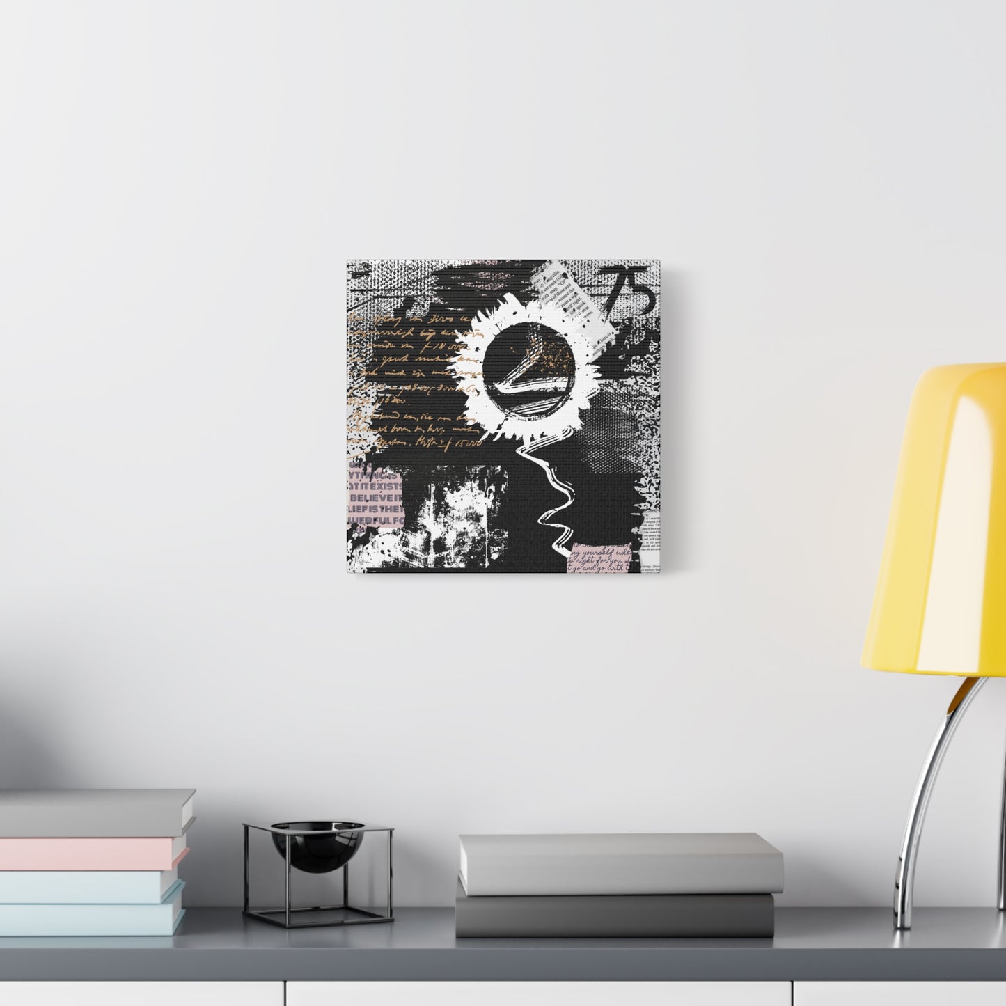 Grunge Flower Mixed Media Style, Contemporary abstract wall art Print Gallery Wrap