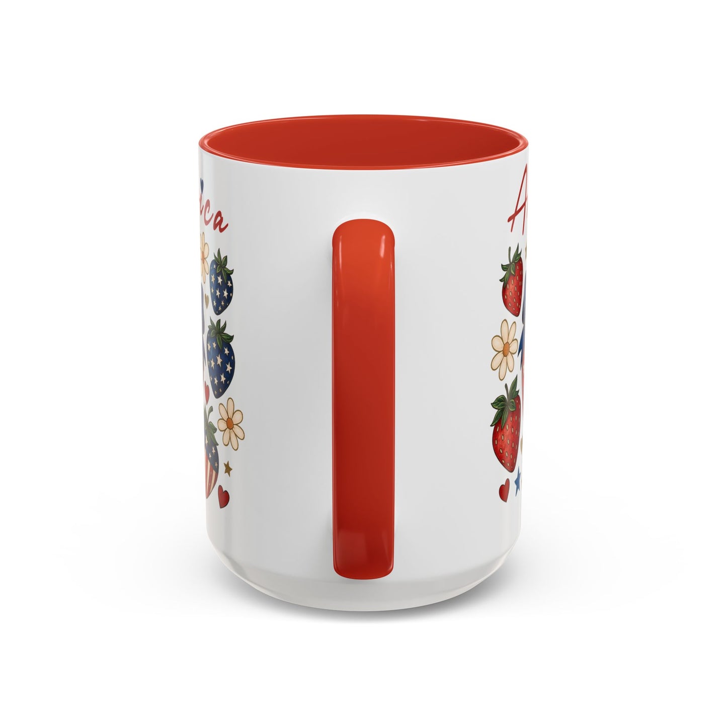 Patriotic Strawberry Coffee Mug, 4th of July Gift, Americana Mug, Summer Morning Coffee, Cute Tea Cup, Floral Design