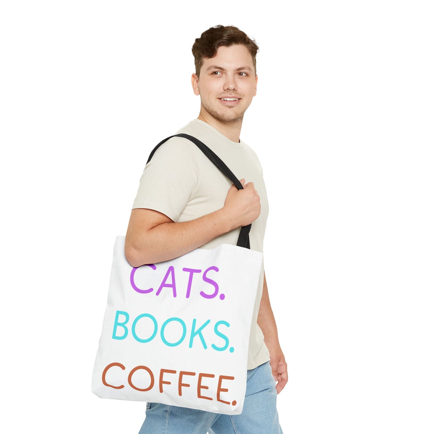 Cats Books Coffee Tote, Fall tote bag, book tote, Tote Bag (AOP) gift, Grocery Bag,Bag, Book Bag, Shopping Bag