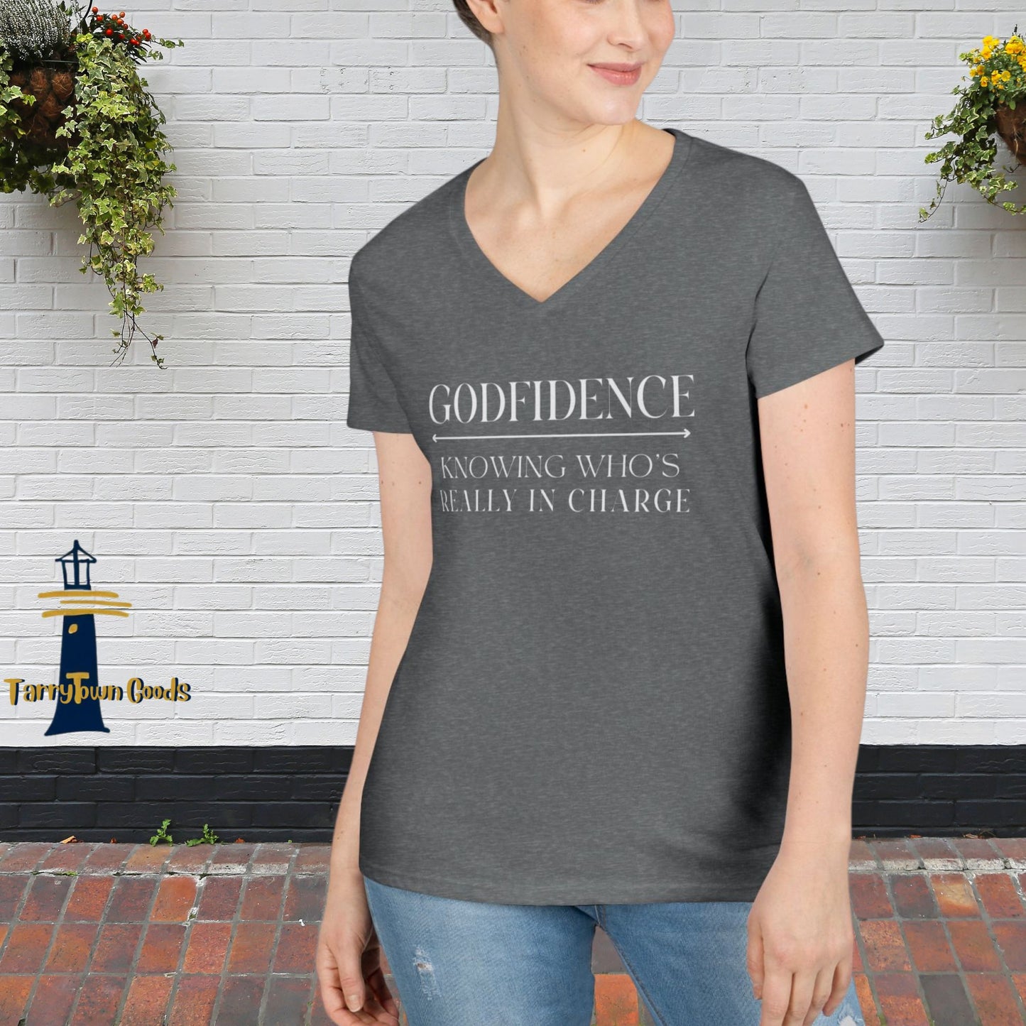 'Godfidence' Ladies V-neck Tee, Casual Wear, Faith-Based Apparel