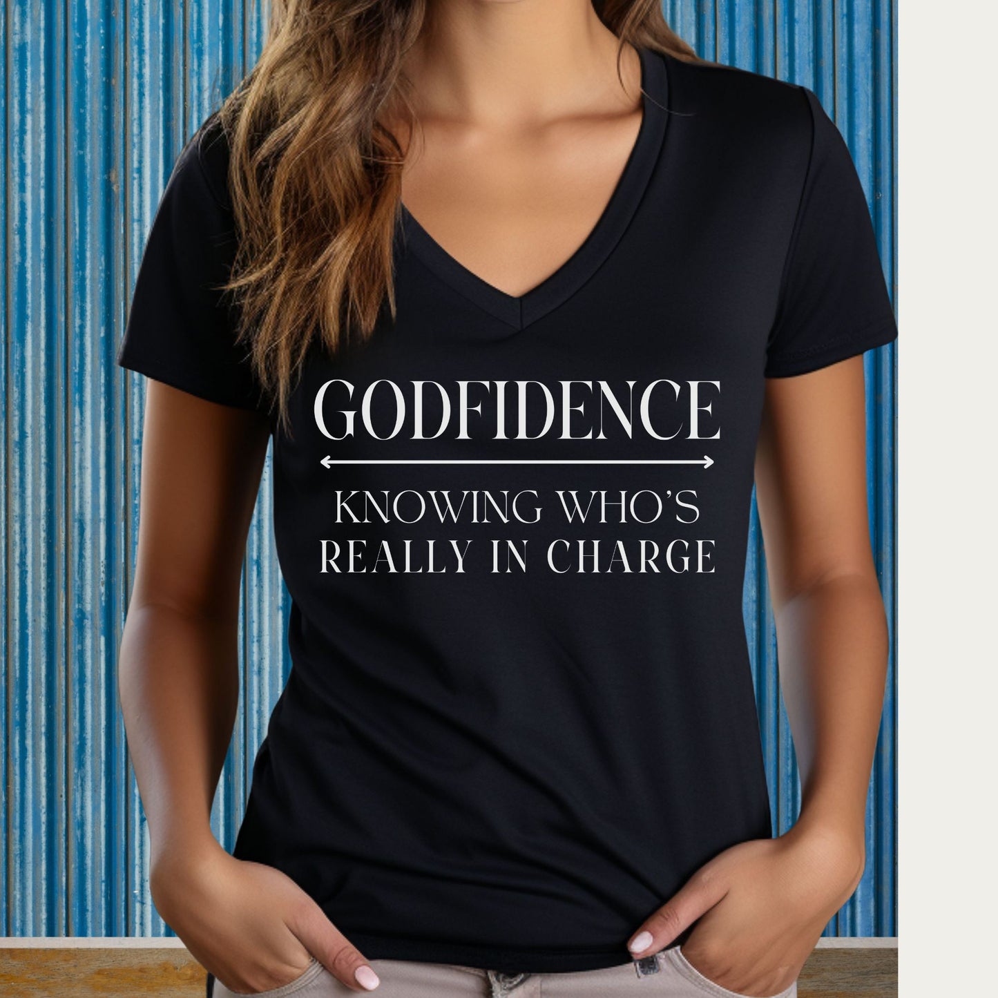 'Godfidence' Ladies V-neck Tee, Casual Wear, Faith-Based Apparel