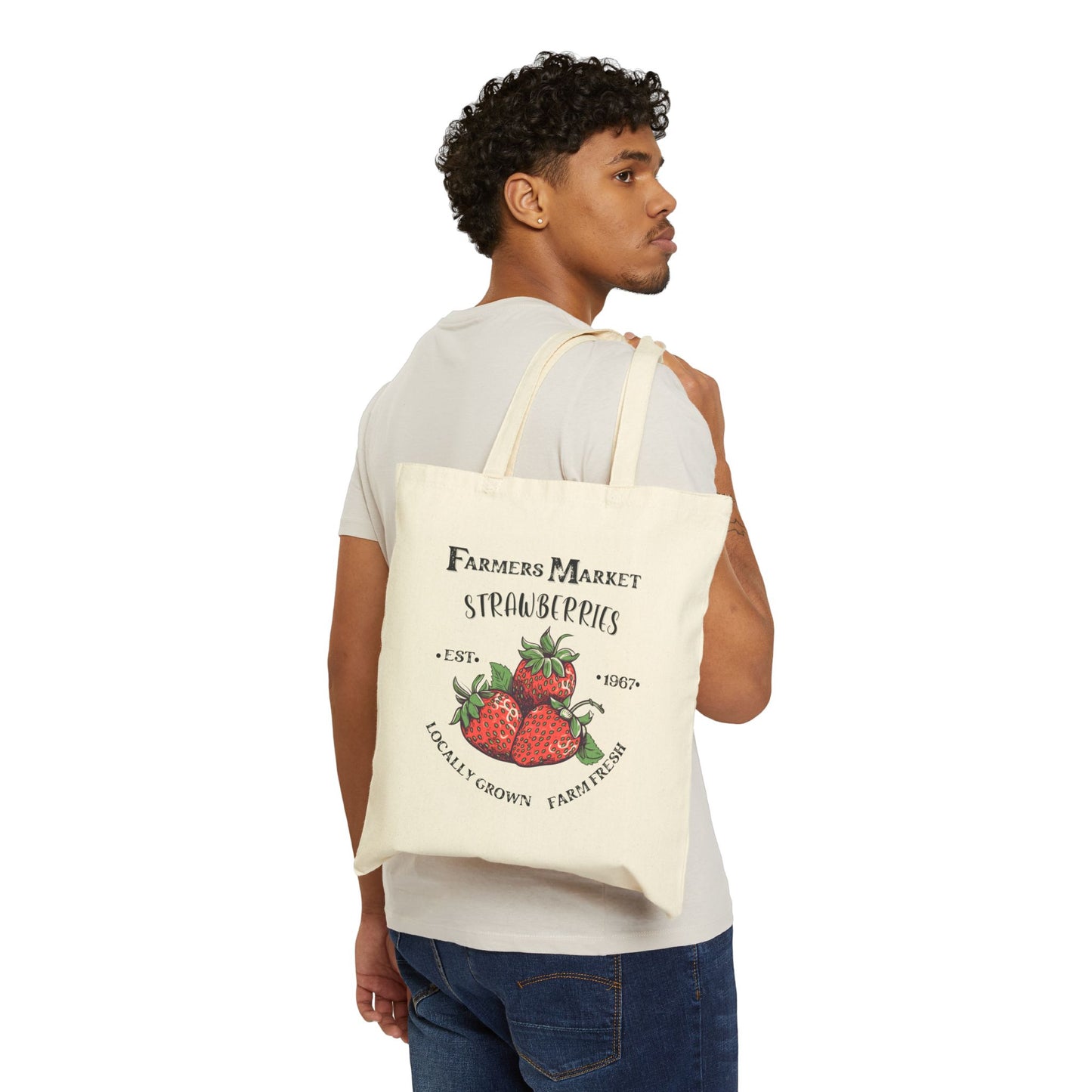 Strawberries Tote, Farmers Market bag,Cotton Canvas Tote Bag