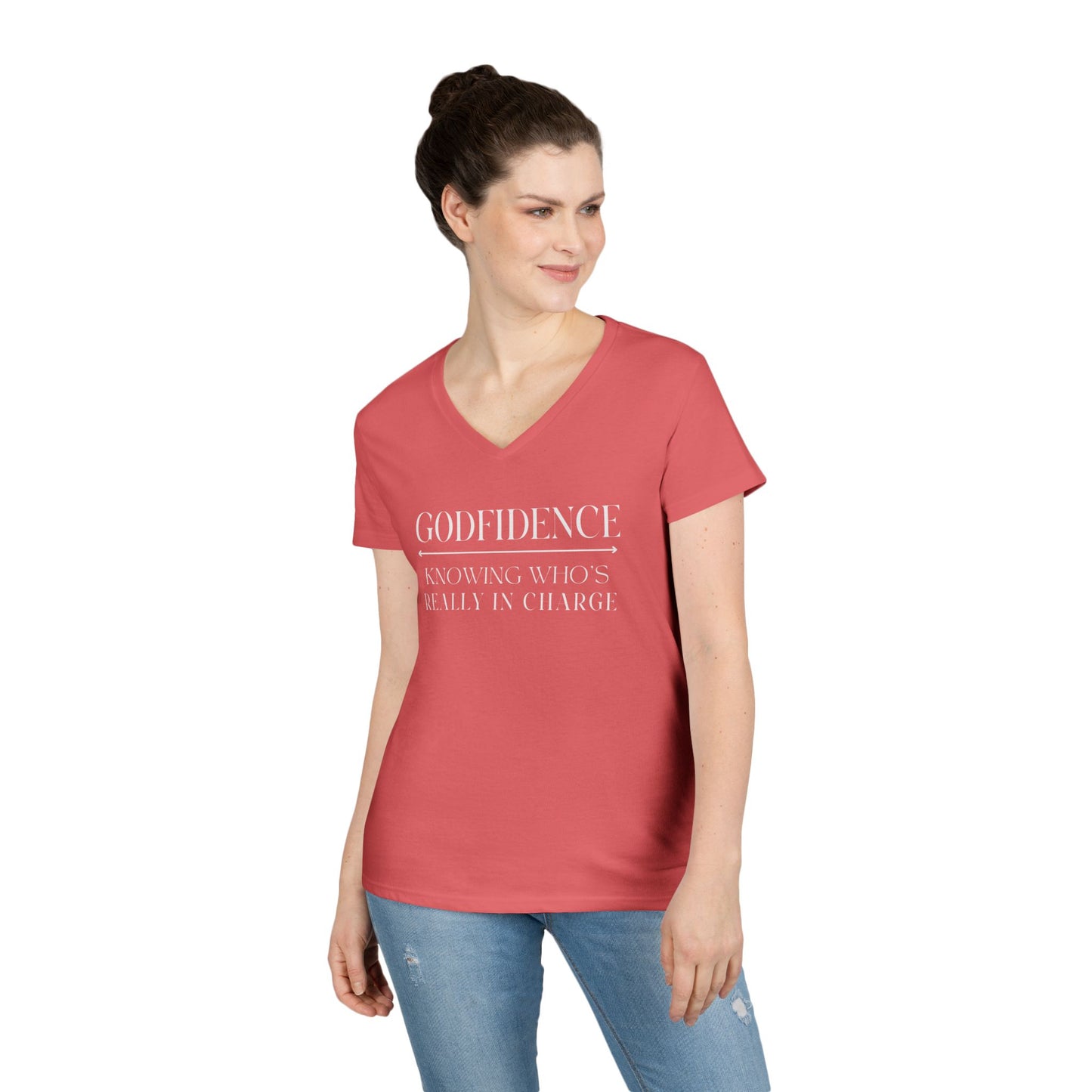 'Godfidence' Ladies V-neck Tee, Casual Wear, Faith-Based Apparel