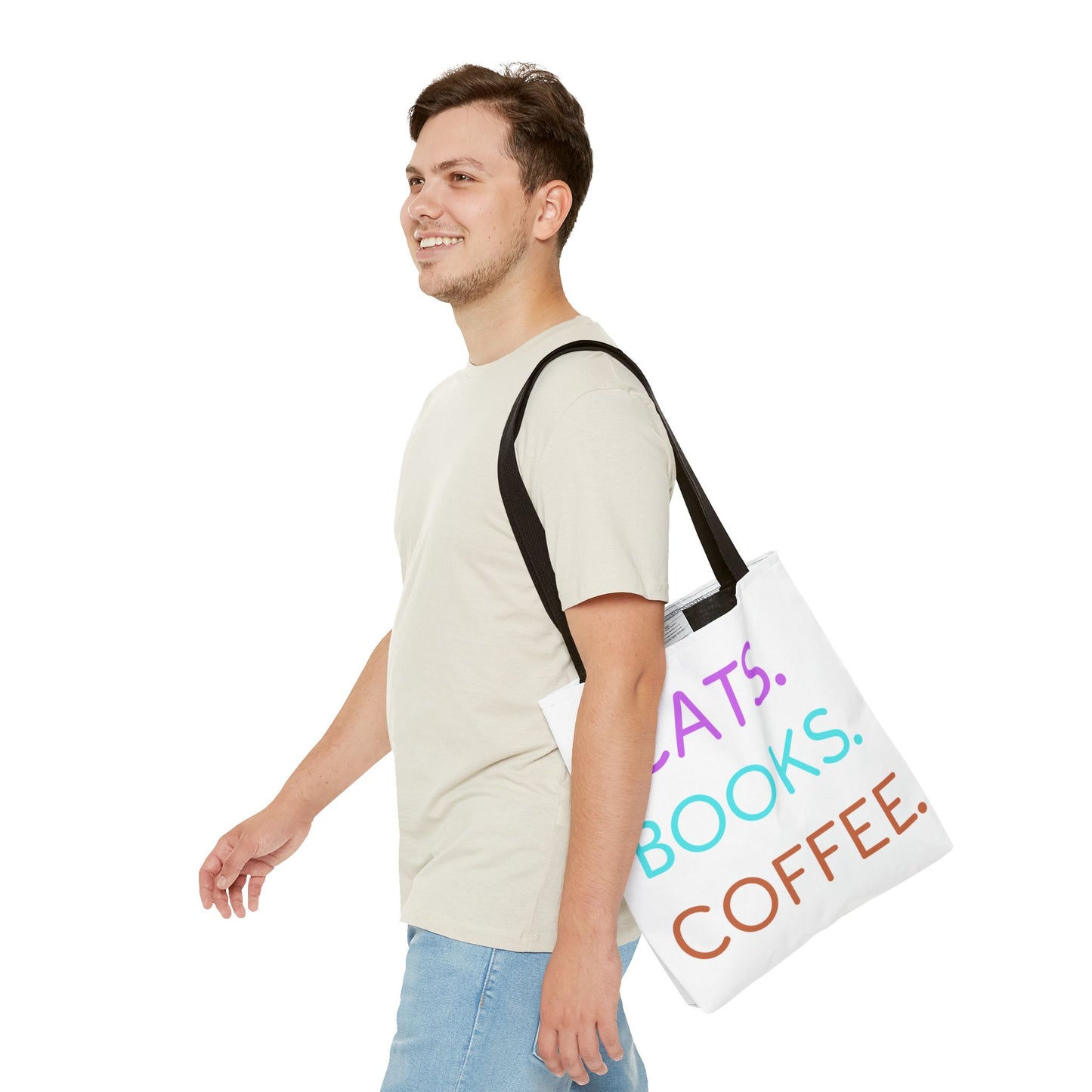 Cats Books Coffee Tote, Fall tote bag, book tote, Tote Bag (AOP) gift, Grocery Bag,Bag, Book Bag, Shopping Bag