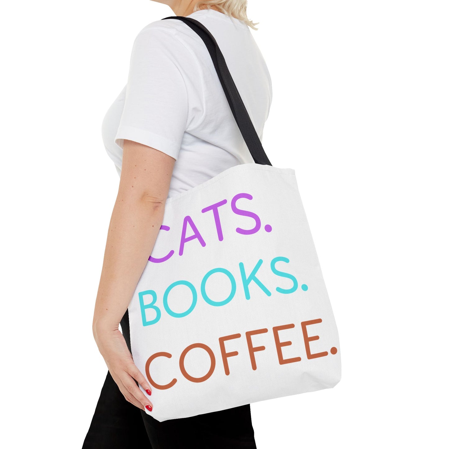 Cats Books Coffee Tote, Fall tote bag, book tote, Tote Bag (AOP) gift, Grocery Bag,Bag, Book Bag, Shopping Bag