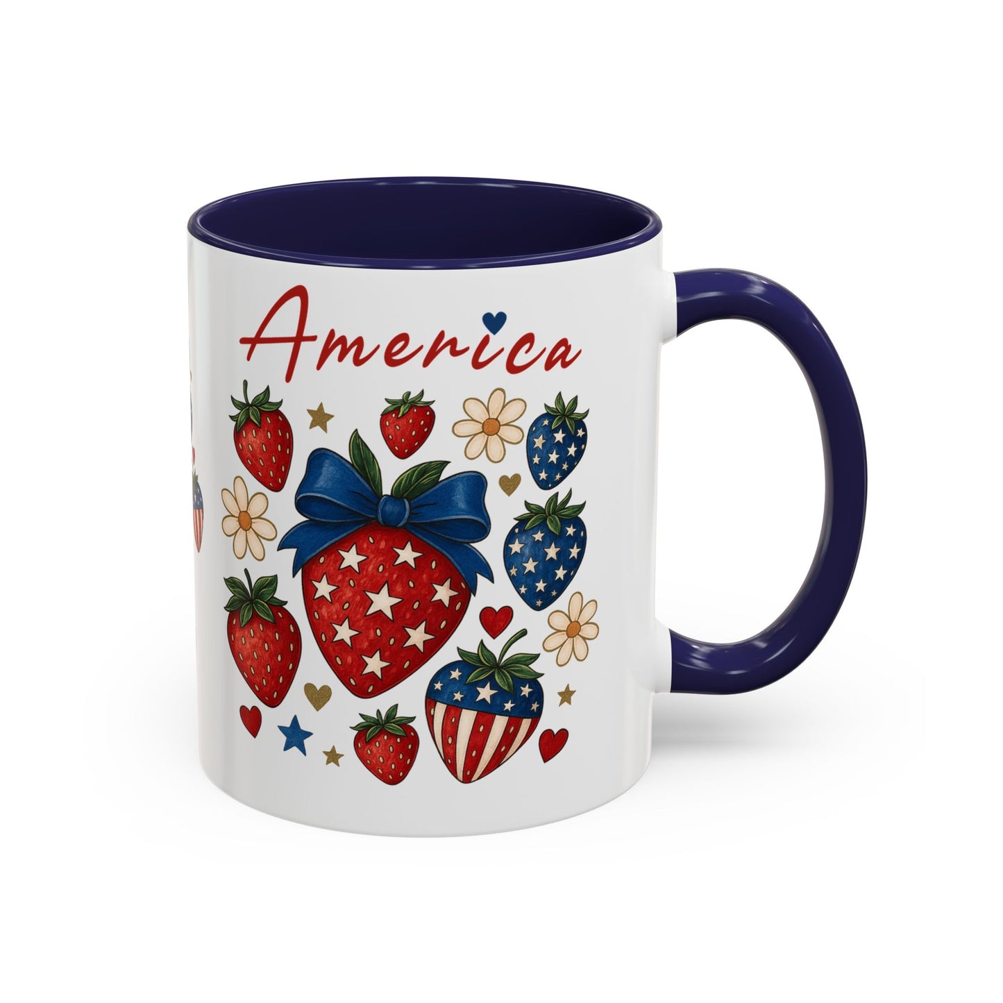 Patriotic Strawberry Coffee Mug, 4th of July Gift, Americana Mug, Summer Morning Coffee, Cute Tea Cup, Floral Design