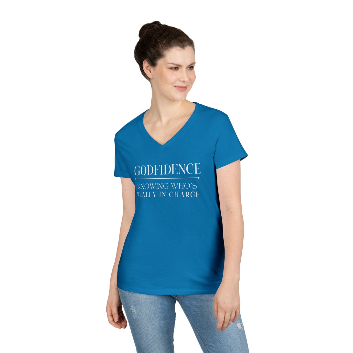 'Godfidence' Ladies V-neck Tee, Casual Wear, Faith-Based Apparel