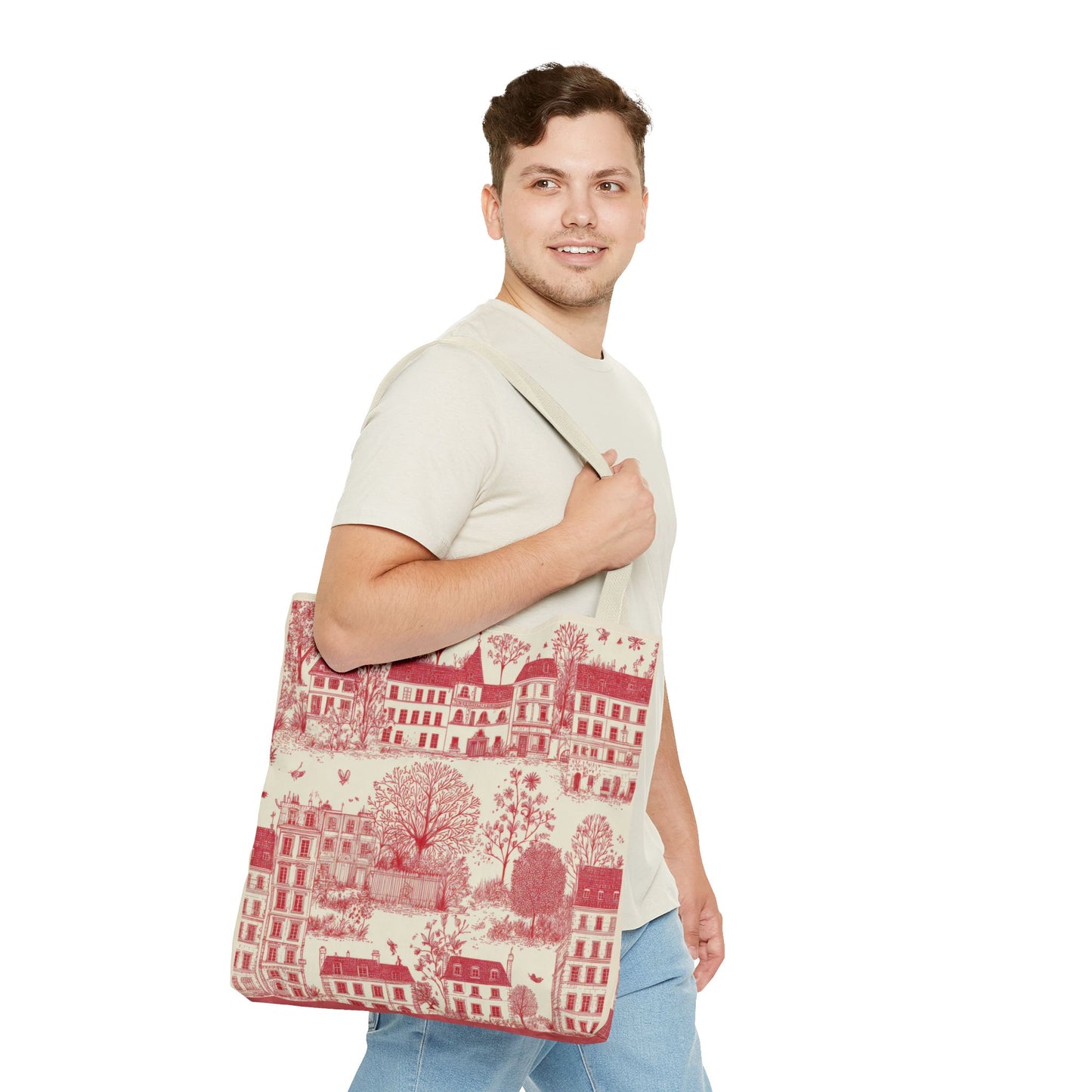 Vintage Red Toile Tote Bag, Chinoiserie Stylish Carry-All for Shopping,Christmas Birthday Fall Winter Gift, Friend Mom,Travel Tote Book Bag