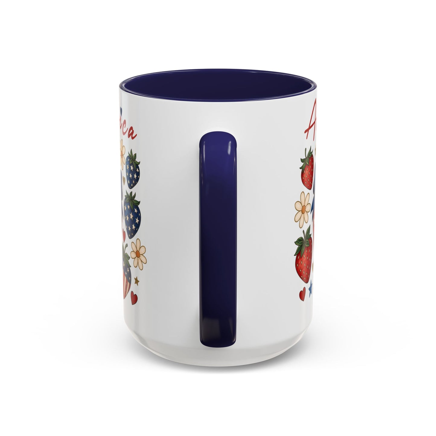 Patriotic Strawberry Coffee Mug, 4th of July Gift, Americana Mug, Summer Morning Coffee, Cute Tea Cup, Floral Design