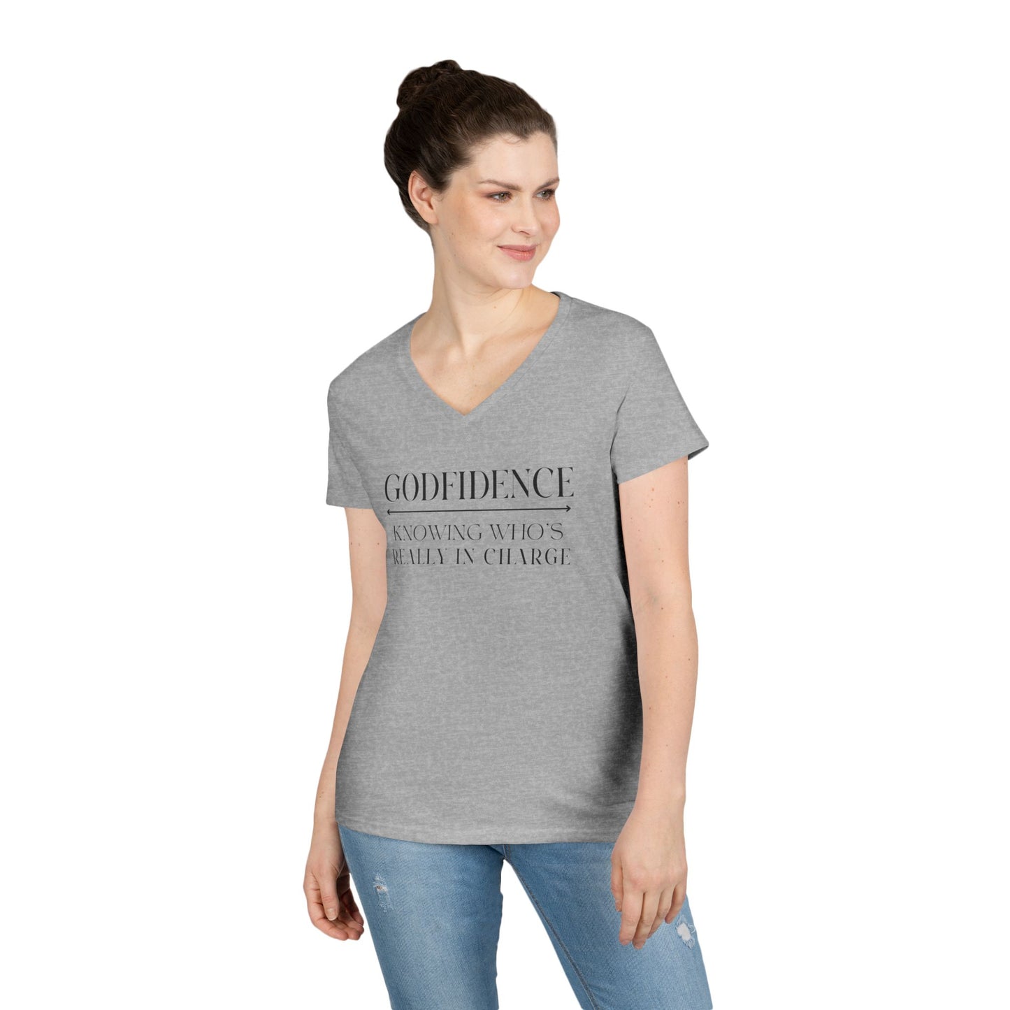 'Godfidence' Ladies V-neck Tee, Casual Wear, Faith-Based Apparel