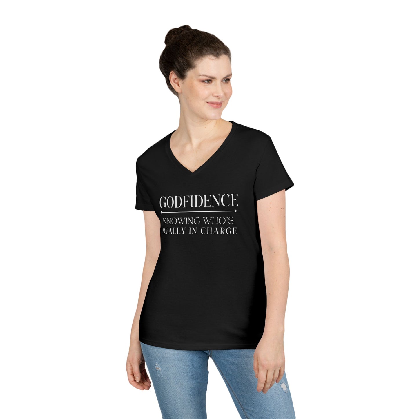'Godfidence' Ladies V-neck Tee, Casual Wear, Faith-Based Apparel
