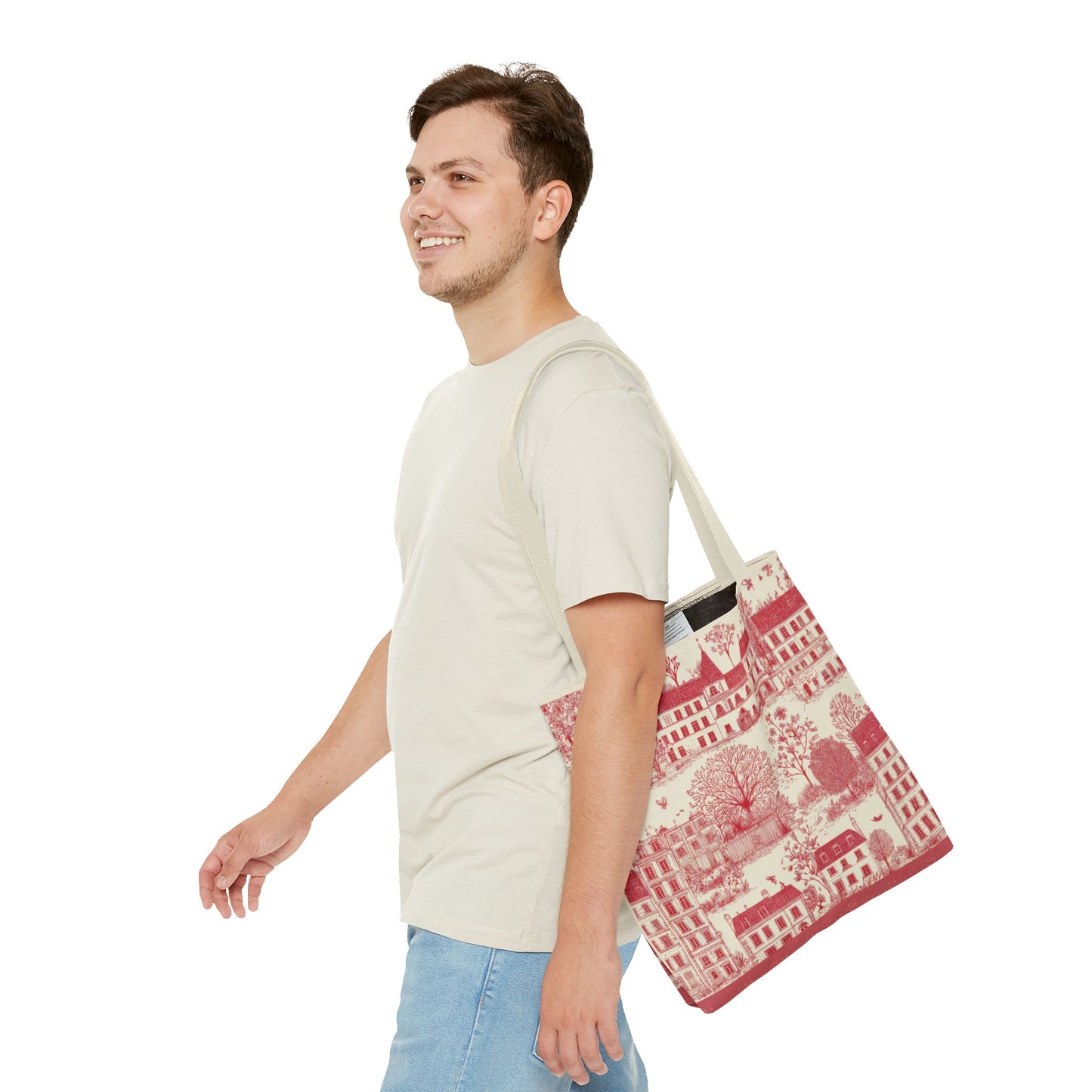 Vintage Red Toile Tote Bag, Chinoiserie Stylish Carry-All for Shopping,Christmas Birthday Fall Winter Gift, Friend Mom,Travel Tote Book Bag
