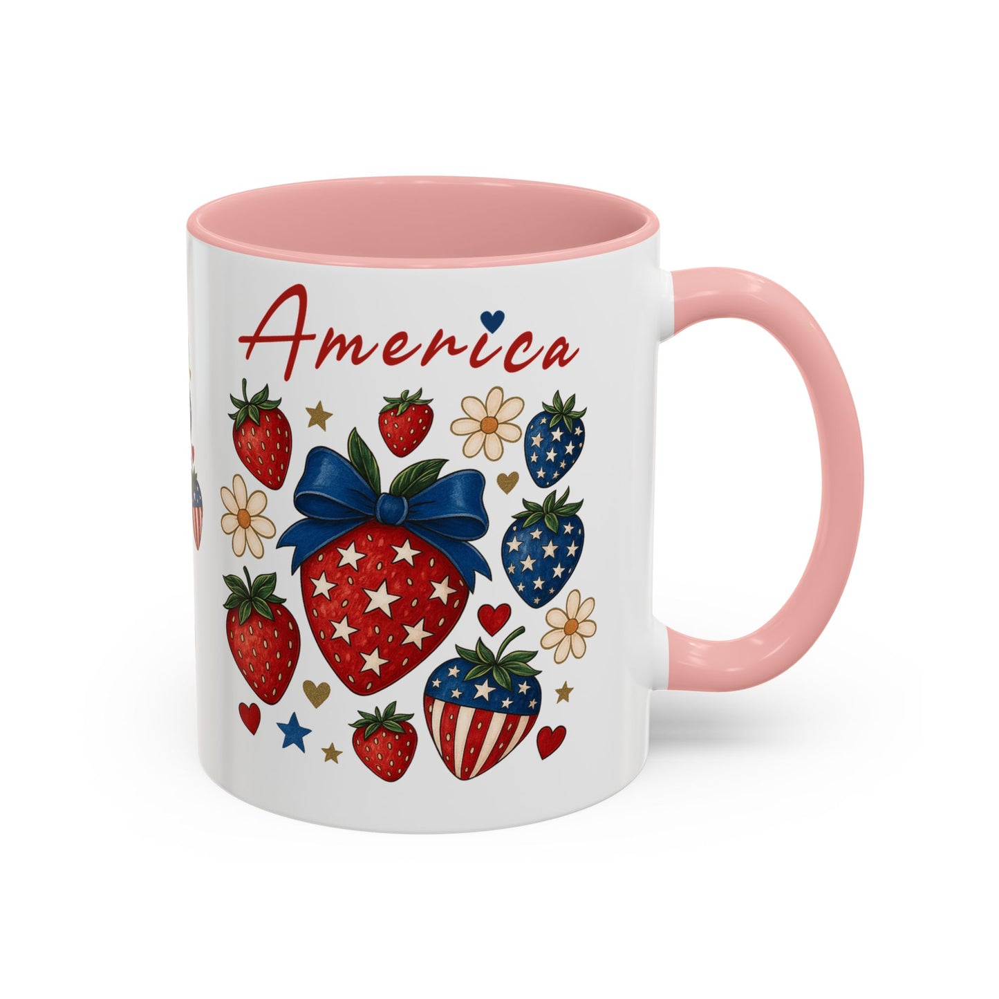 Patriotic Strawberry Coffee Mug, 4th of July Gift, Americana Mug, Summer Morning Coffee, Cute Tea Cup, Floral Design