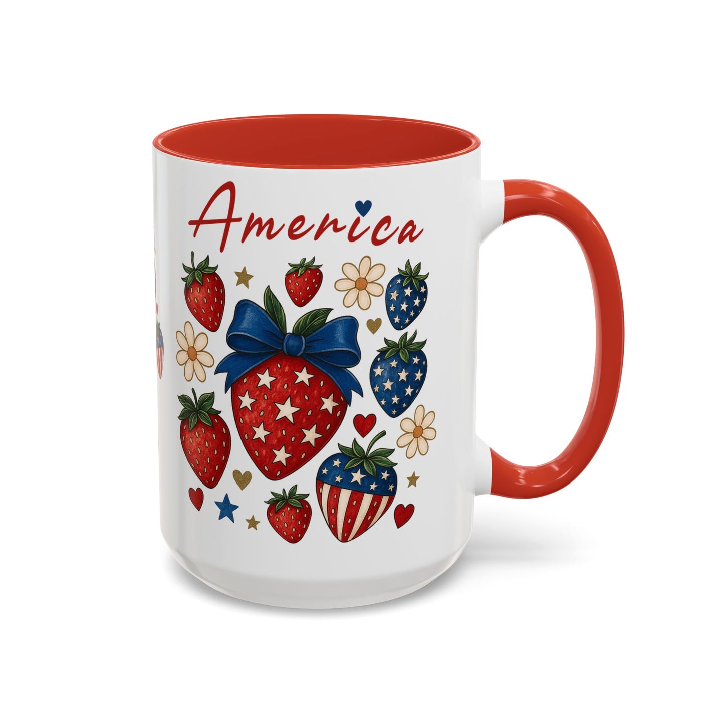 Patriotic Strawberry Coffee Mug, 4th of July Gift, Americana Mug, Summer Morning Coffee, Cute Tea Cup, Floral Design