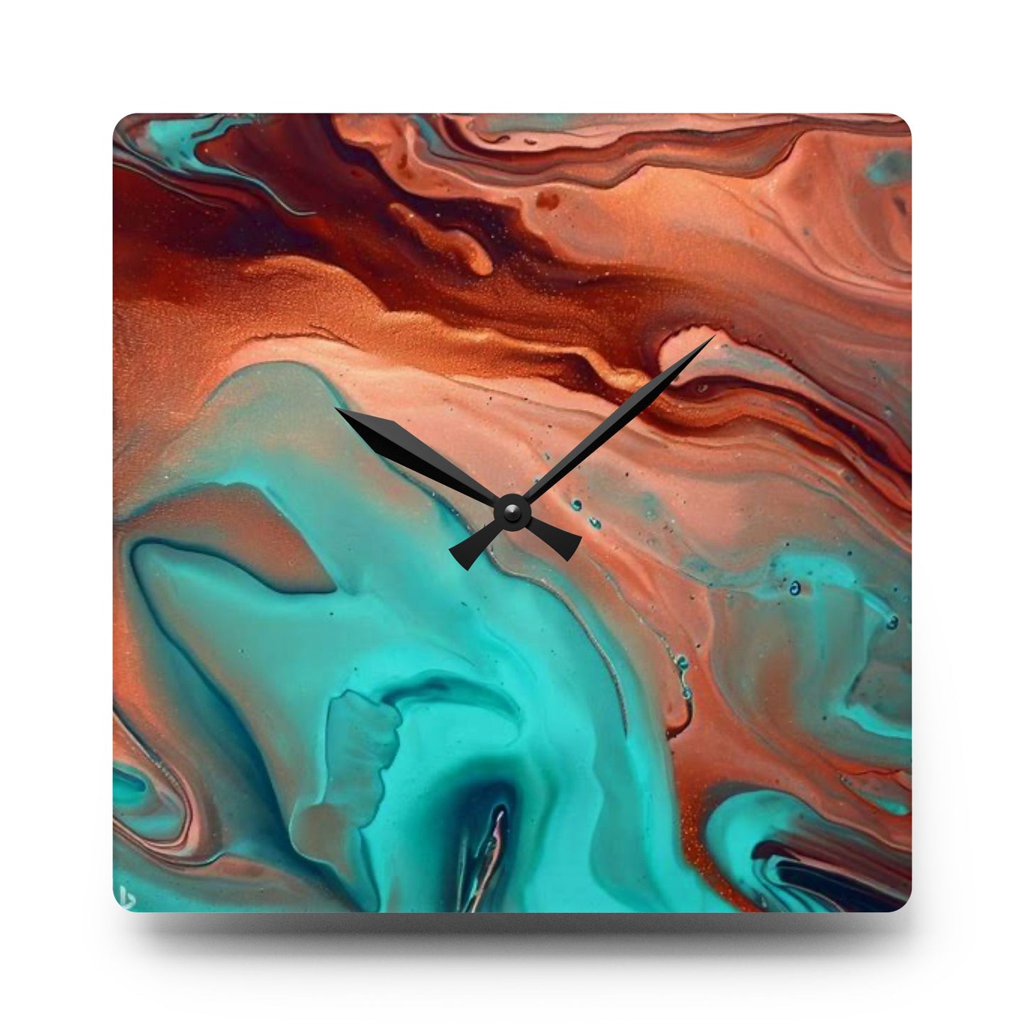 Southwestern Style, Abstract Acrylic Wall Clock, Turquoise and Copper colors, unique Original wall Clock, 10 inch