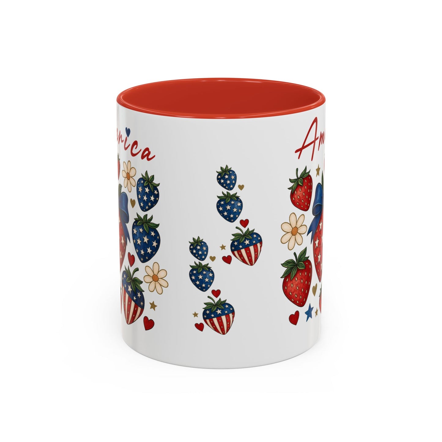 Patriotic Strawberry Coffee Mug, 4th of July Gift, Americana Mug, Summer Morning Coffee, Cute Tea Cup, Floral Design
