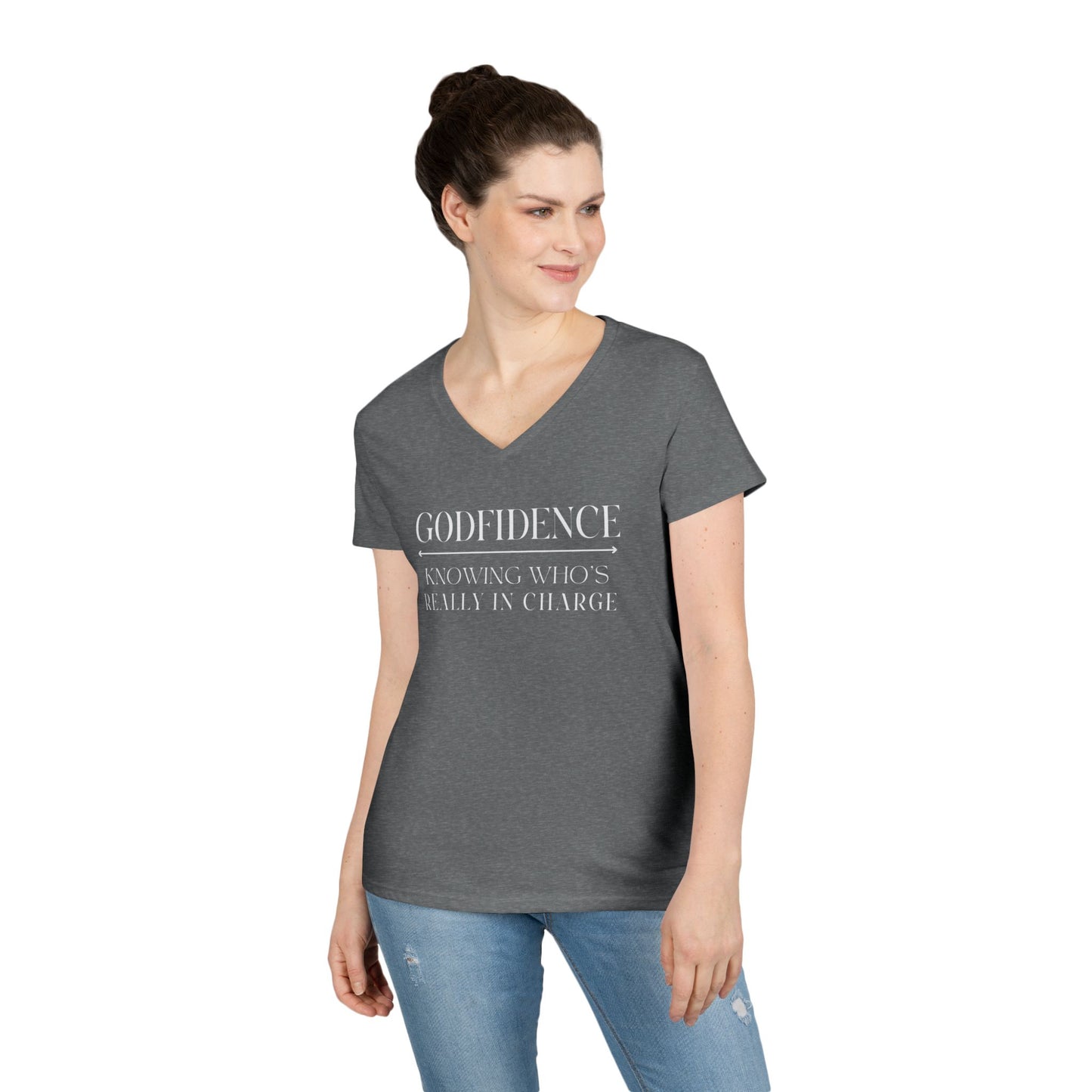 'Godfidence' Ladies V-neck Tee, Casual Wear, Faith-Based Apparel