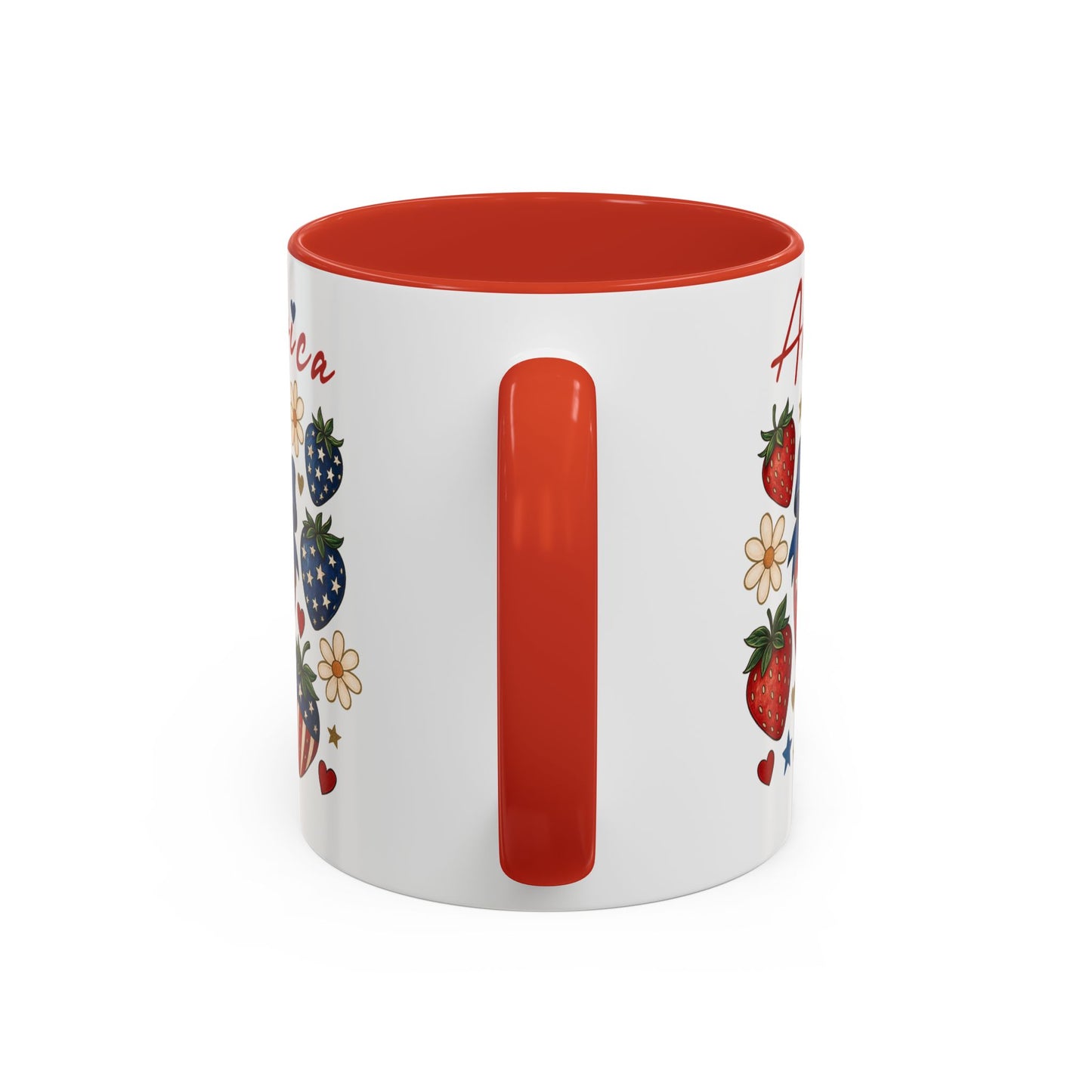 Patriotic Strawberry Coffee Mug, 4th of July Gift, Americana Mug, Summer Morning Coffee, Cute Tea Cup, Floral Design