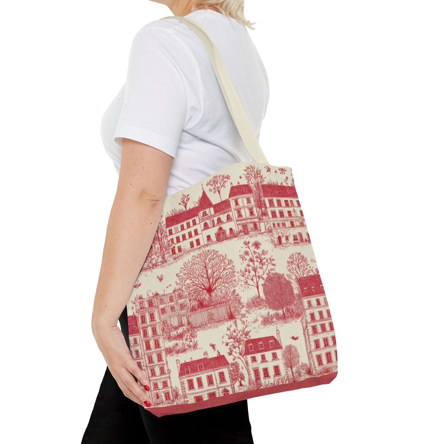 Vintage Red Toile Tote Bag, Chinoiserie Stylish Carry-All for Shopping,Christmas Birthday Fall Winter Gift, Friend Mom,Travel Tote Book Bag