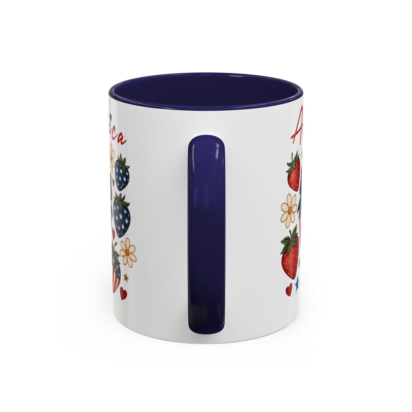 Patriotic Strawberry Coffee Mug, 4th of July Gift, Americana Mug, Summer Morning Coffee, Cute Tea Cup, Floral Design
