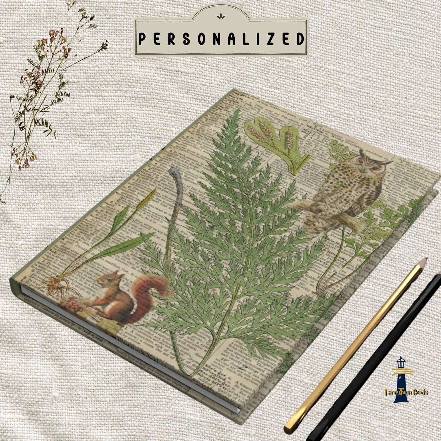 Personalized Nature Ferns Notebook Hardcover Journal Matte, Personalization on Spine