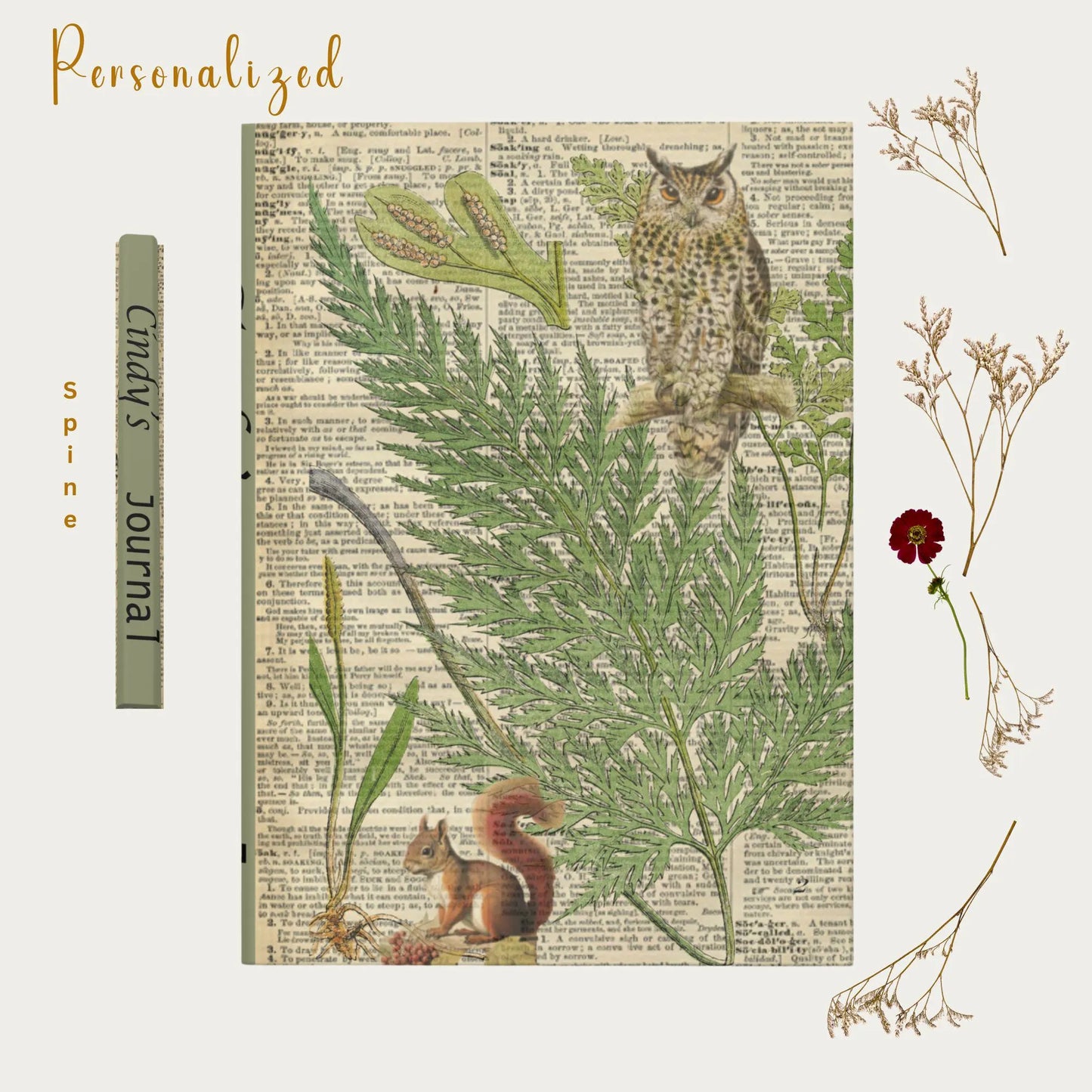 Personalized Nature Ferns Notebook Hardcover Journal Matte, Personalization on Spine