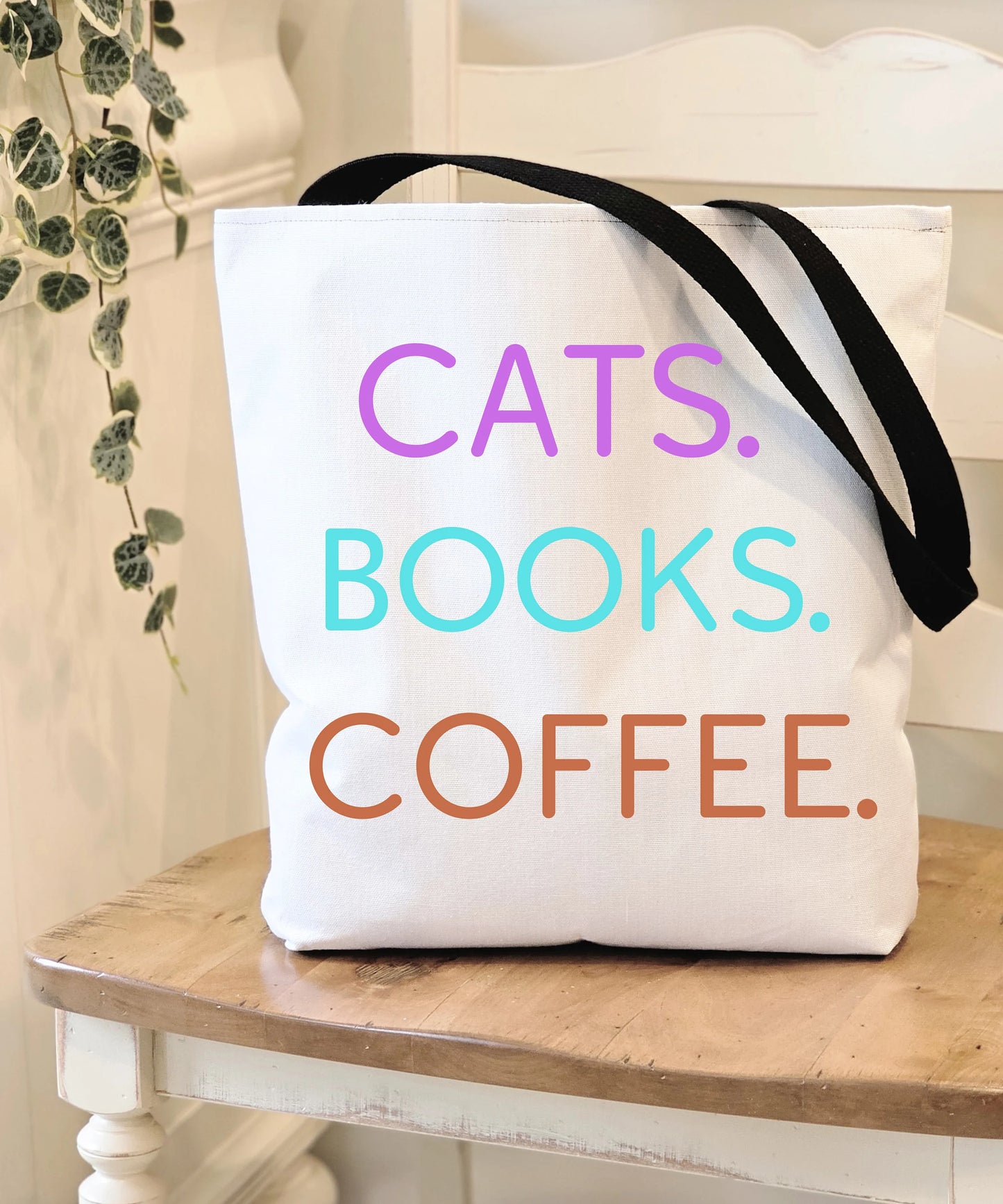 Cats Books Coffee Tote, Fall tote bag, book tote, Tote Bag (AOP) gift, Grocery Bag,Bag, Book Bag, Shopping Bag