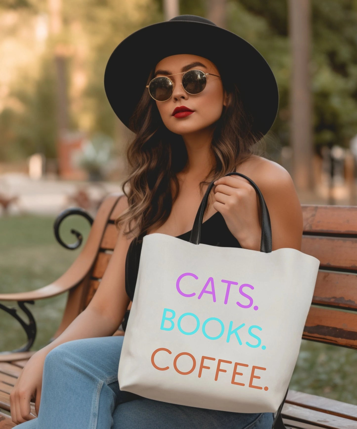 Cats Books Coffee Tote, Fall tote bag, book tote, Tote Bag (AOP) gift, Grocery Bag,Bag, Book Bag, Shopping Bag