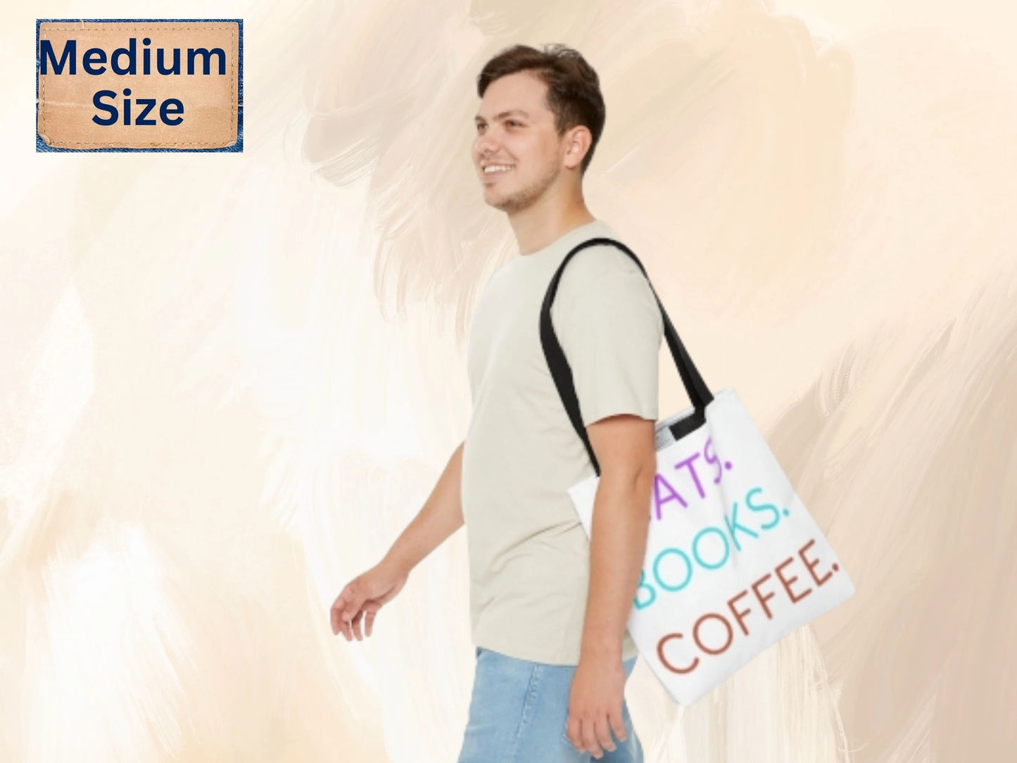 Cats Books Coffee Tote, Fall tote bag, book tote, Tote Bag (AOP) gift, Grocery Bag,Bag, Book Bag, Shopping Bag