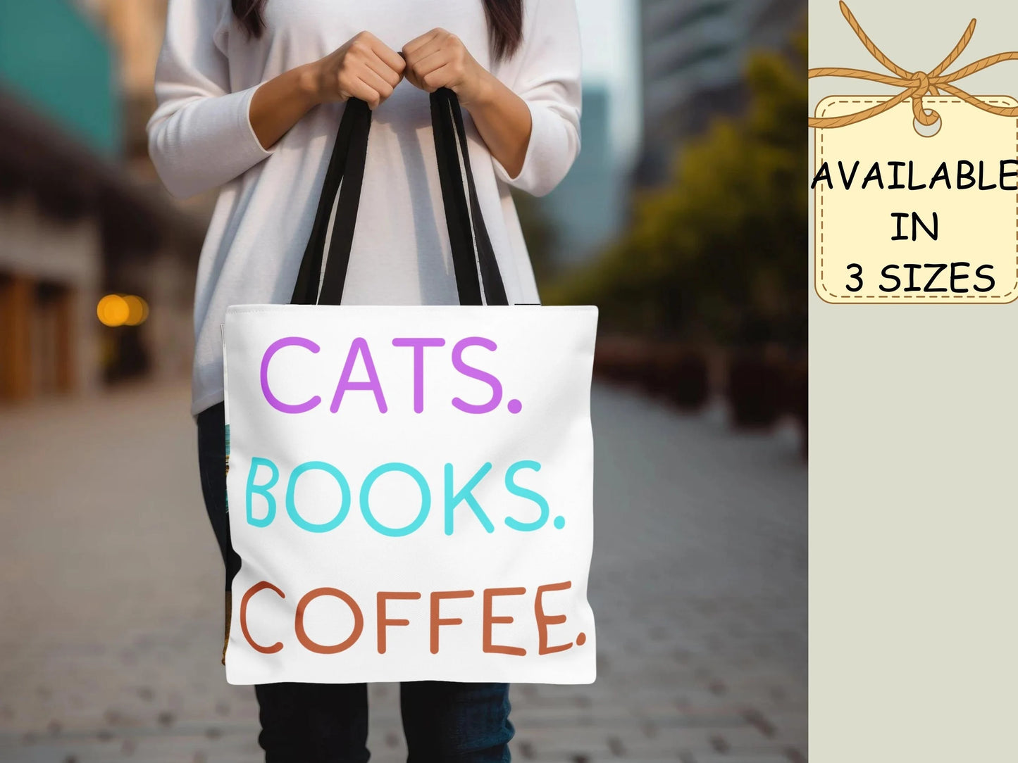 Cats Books Coffee Tote, Fall tote bag, book tote, Tote Bag (AOP) gift, Grocery Bag,Bag, Book Bag, Shopping Bag
