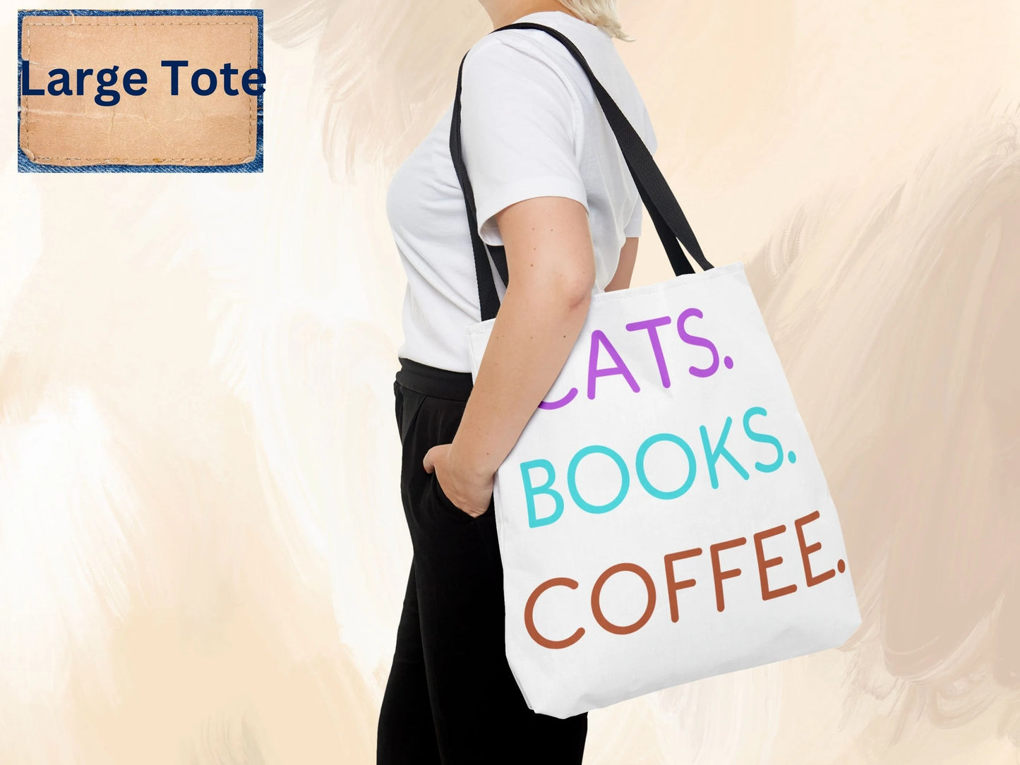 Cats Books Coffee Tote, Fall tote bag, book tote, Tote Bag (AOP) gift, Grocery Bag,Bag, Book Bag, Shopping Bag