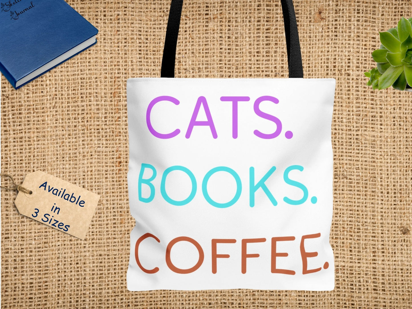 Cats Books Coffee Tote, Fall tote bag, book tote, Tote Bag (AOP) gift, Grocery Bag,Bag, Book Bag, Shopping Bag
