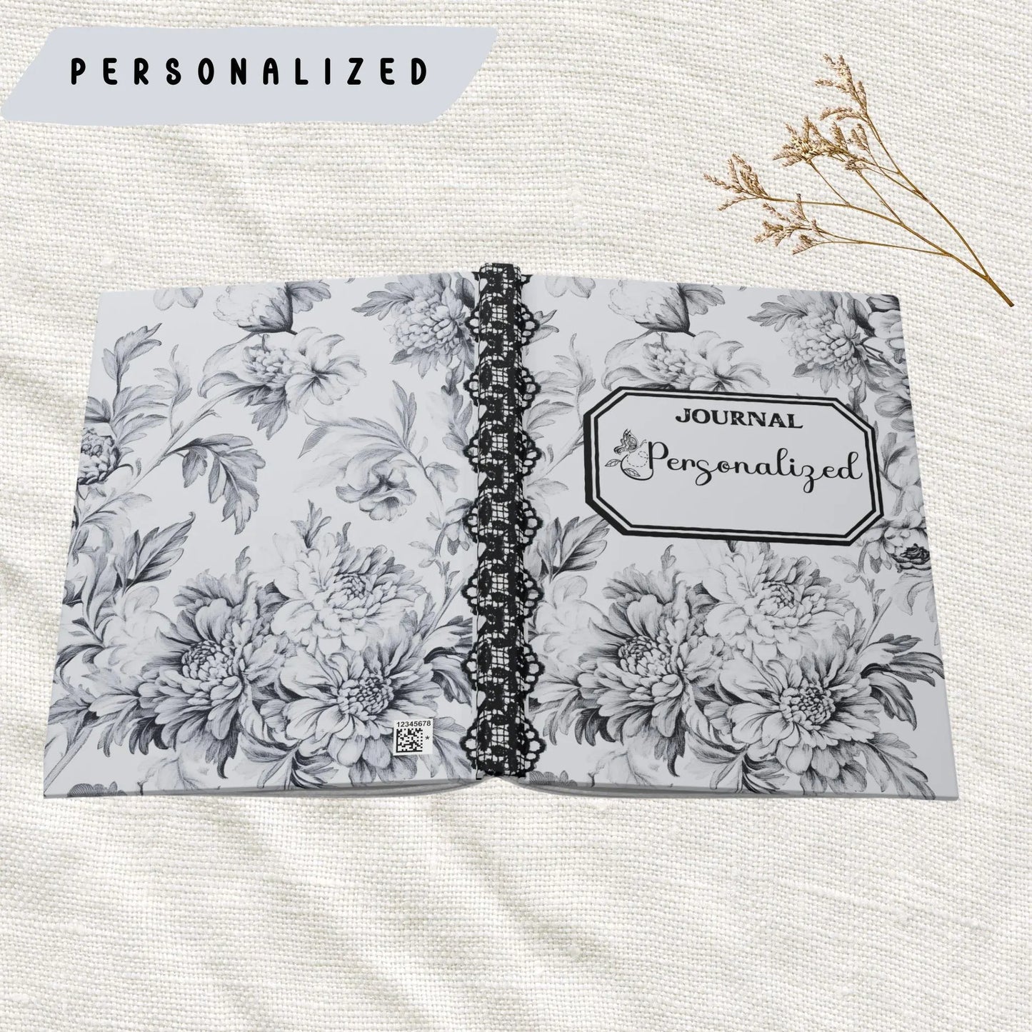 Personalized Lacy Grey Chinoiserie, Hardcover Journal