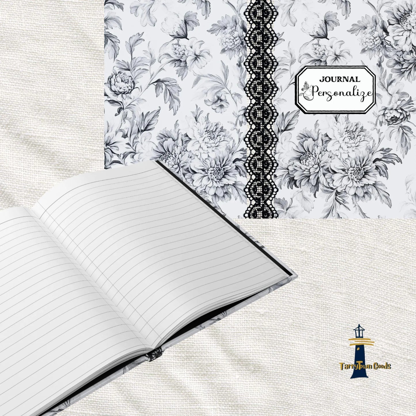 Personalized Lacy Grey Chinoiserie, Hardcover Journal