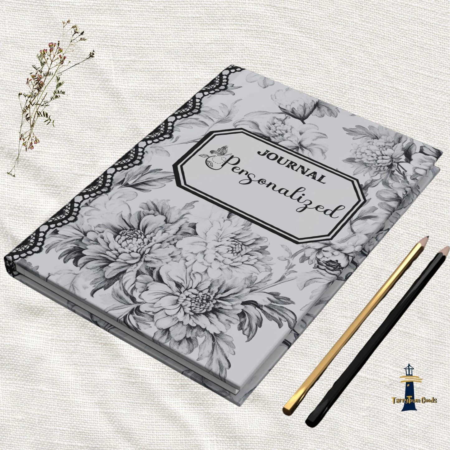 Personalized Lacy Grey Chinoiserie, Hardcover Journal