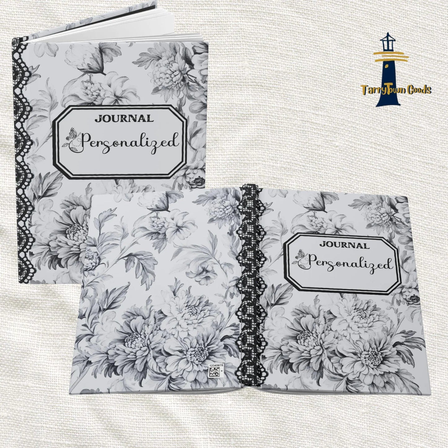 Personalized Lacy Grey Chinoiserie, Hardcover Journal
