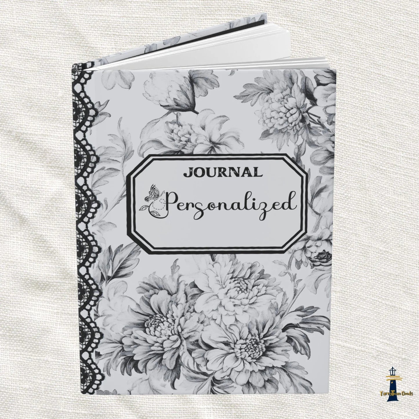 Personalized Lacy Grey Chinoiserie, Hardcover Journal