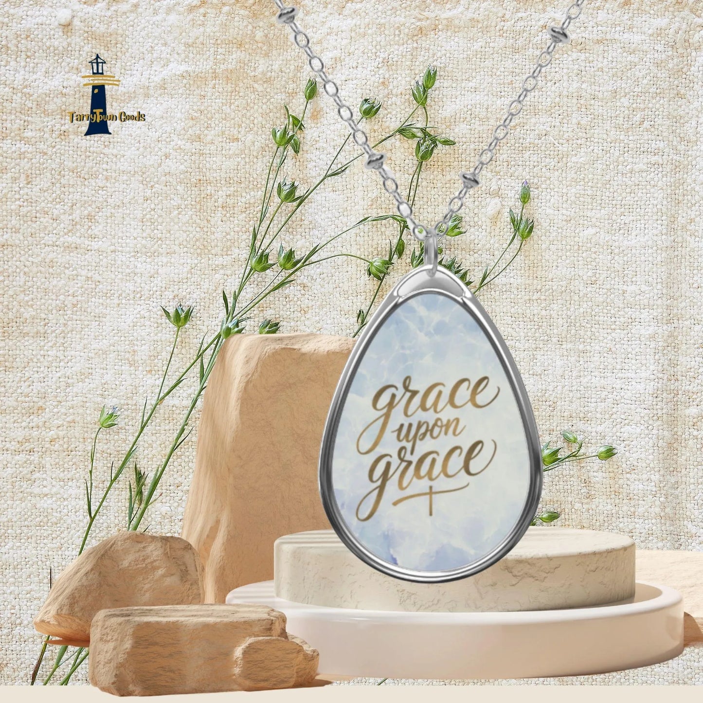 Grace Upon Grace Oval Necklace - Inspirational Jewelry for Faith, Friendship, Birthdays, Bridesmaid Gifts, Everyday Wear