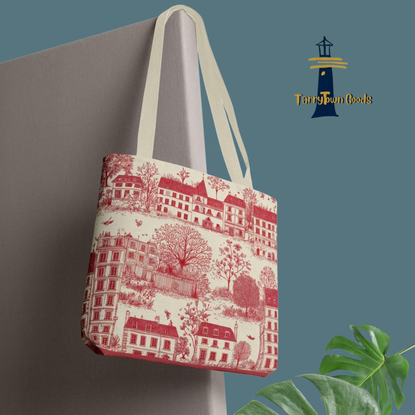 Vintage Red Toile Tote Bag, Chinoiserie Stylish Carry-All for Shopping,Christmas Birthday Fall Winter Gift, Friend Mom,Travel Tote Book Bag